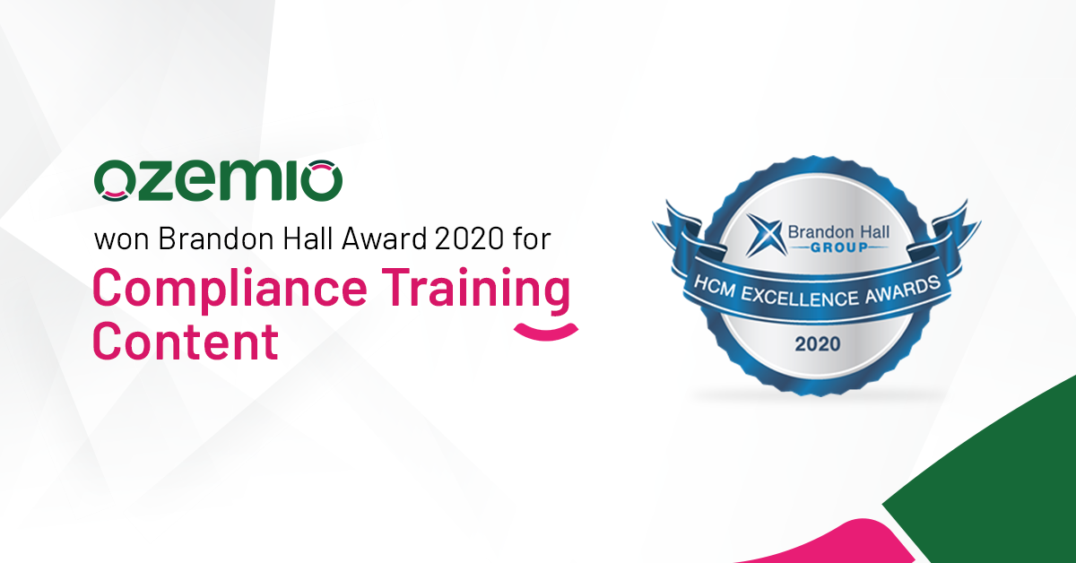 Ozemio Wins Prestigious Brandon Hall Award 2020 for Compliance Training Content