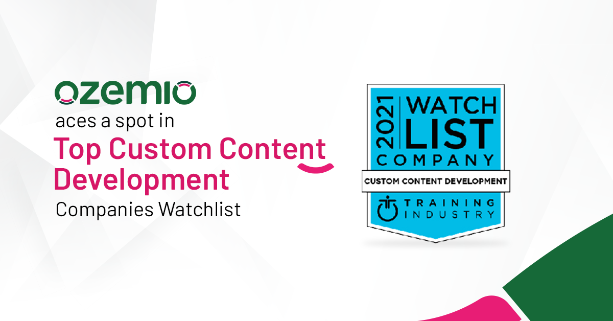 Ozemio wins a place in Training Industry’s 2021 Top Custom Content Development Companies Watch List